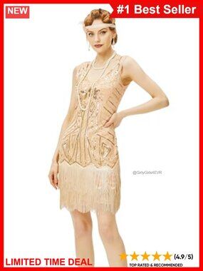 V-Neck Beaded Fringe Sequin Flapper Gatsby Cocktail Dress